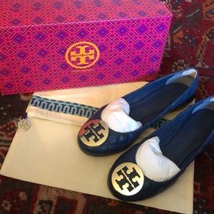 Tory Burch Quinn Ballet Flat Navy/Gold Size 7